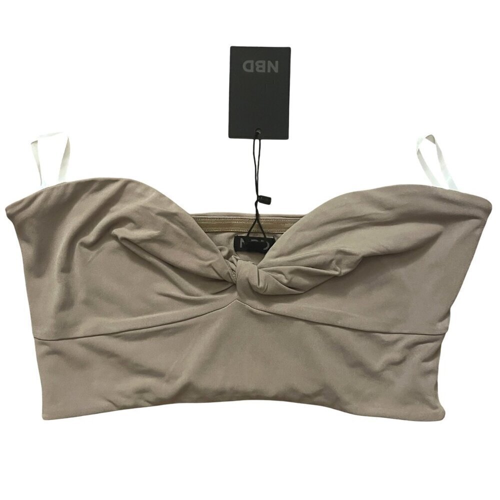 Revolve NBD Beige Bandeau Twist Front Top Womens Large Cropped NWT